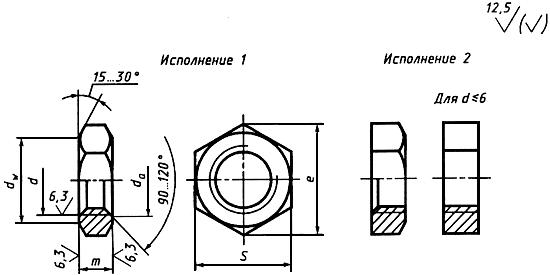 ГОСТ 5916-70 (СТ СЭВ 3685-82) Гайки шестигранные низкие класса точности В. Конструкция и размеры (с Изменениями N 2-7)