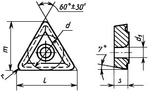 ГОСТ 27301-87 Пластины режущие сменные многогранные твердосплавные с радиусом при вершине с односторонним тороидальным отверстием. Конструкция и размеры