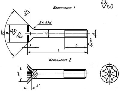 ГОСТ 17475-80 Винты с потайной головкой классов точности А и В. Конструкция и размеры (с Изменениями N 1, 2, с Поправкой)