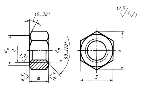 ГОСТ 5927-70 Гайки шестигранные класса точности А. Конструкция и размеры (с Изменениями N 2-7)