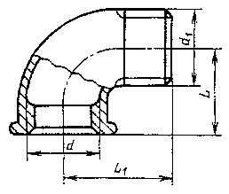 ГОСТ 8946-75 Соединительные части из ковкого чугуна с цилиндрической резьбой для трубопроводов. Угольники проходные. Основные размеры (с Изменениями N 1, 2)